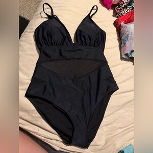 SHEIN Black One Piece Swimsuit with Plunging V-Neck